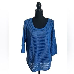 Jeanne Pierre Women's Crochet Knit Pullover Sweater-Size Large-Blue